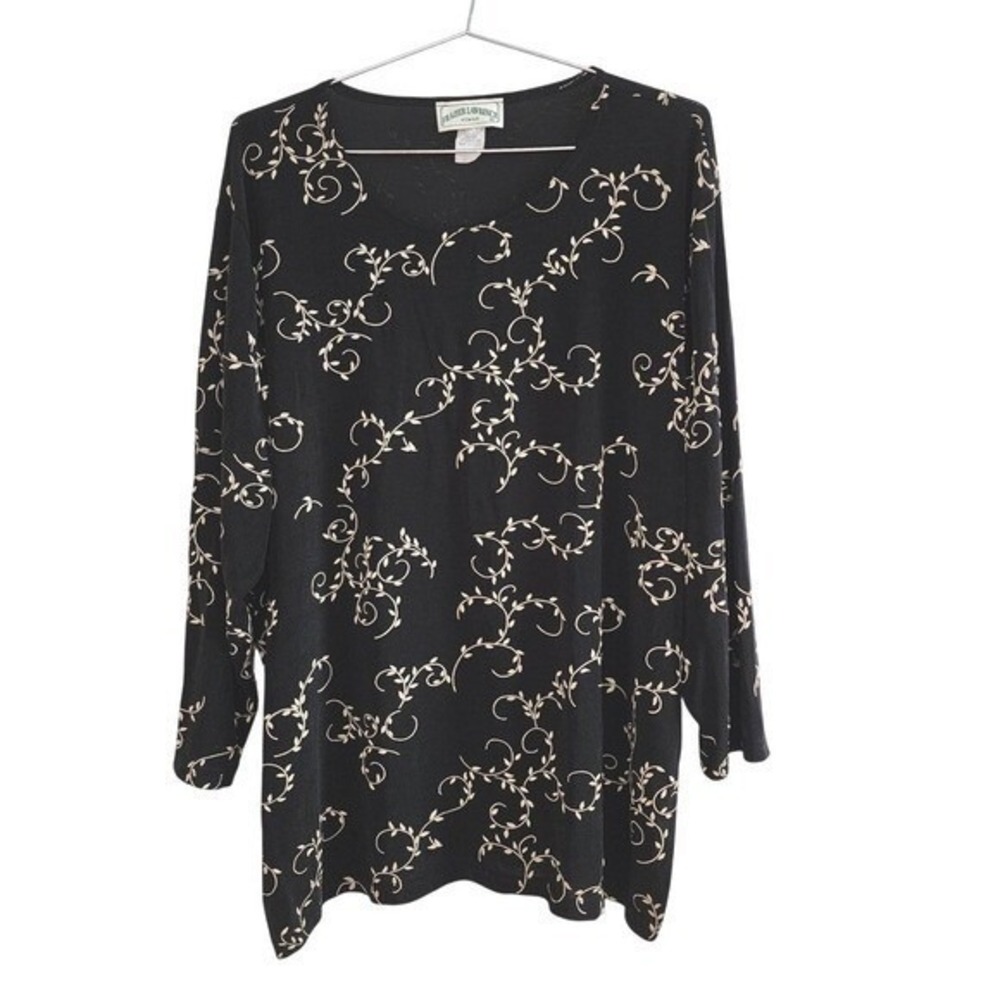 Vintage Frazier Lawrence Tunic Top Women 3X Black Vine Print Professional USA